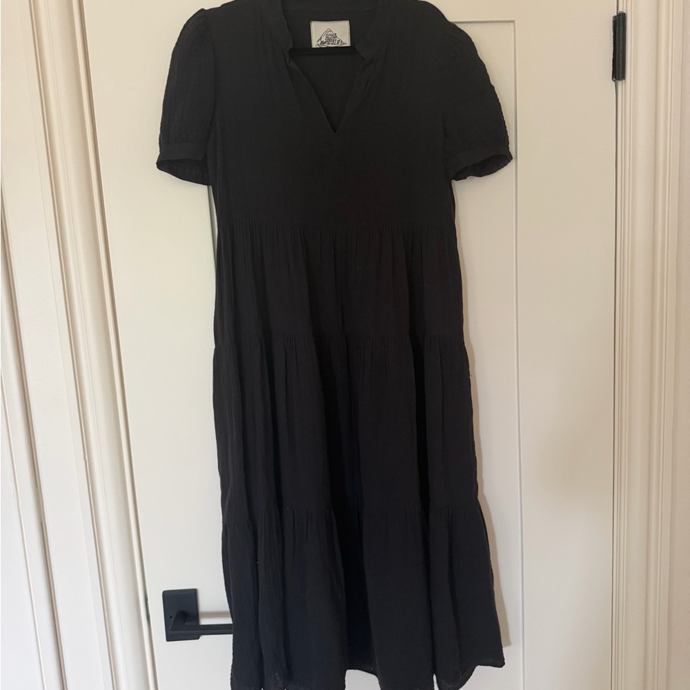 Black Tiered V-Neck Midi Dress by